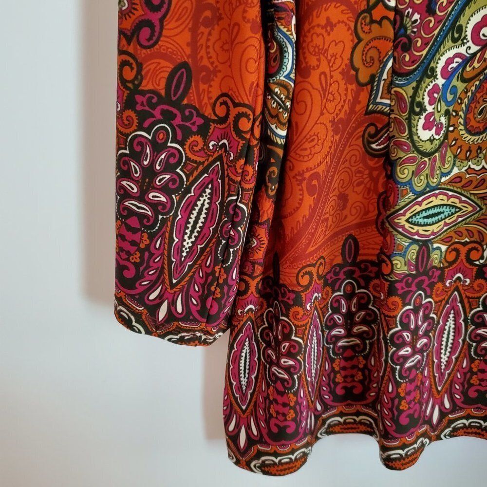 Boho Tunic Top With Long Flared Sleeves With A Paisley Mandala Print Sz PL - Picture 8 of 12
